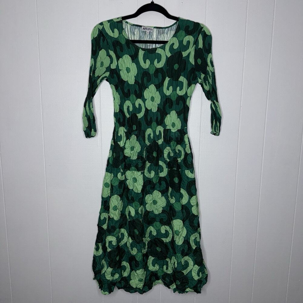Alquema Women’s 3/4 Sleeve Floral Smash Pocket Dress Green Size 0, Small
